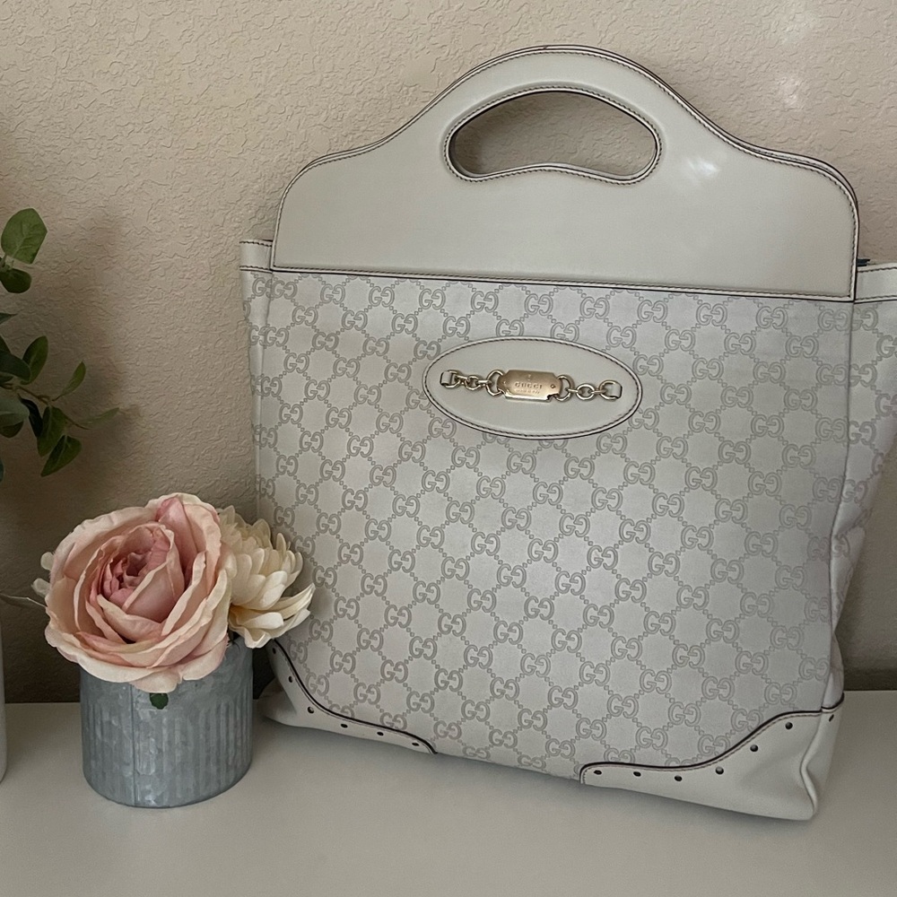 GUCCI Guccissima Punch Top Handle Tote Ivory
